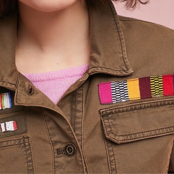 Anthropologie Military Peplem Embroidered/Beaded Jacket Size XSmall Olive Green - Picture 2 of 14